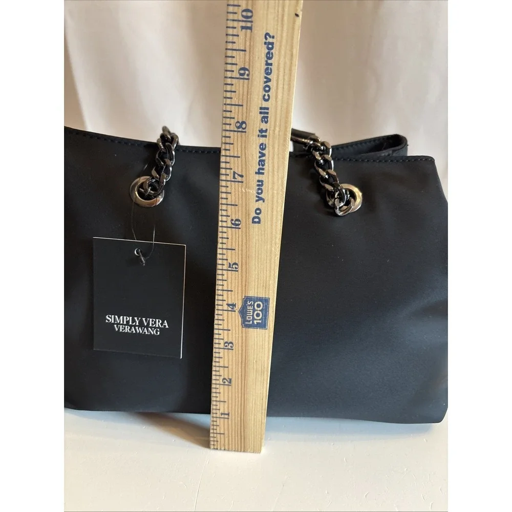 Simply‎ Vera Vera Wang Rose Satchel Bag Black W/Metal Straps Crossbody Strap